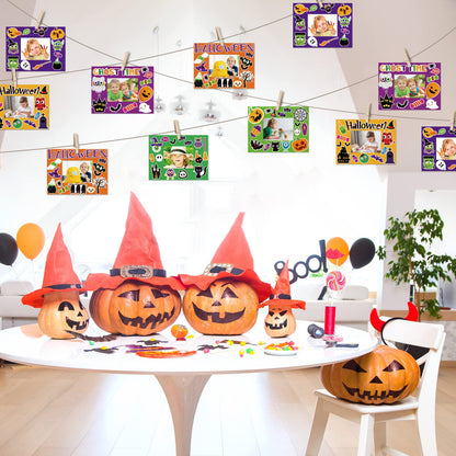 30 Packs Halloween Arts and Crafts for Kids Picture Frame Craft Kits Photo DIY Craft Set Bulk Pumpkin Maple Leave Turkey Stickers Children Classroom Kindergarten Preschool Game Activities Ages 4-12