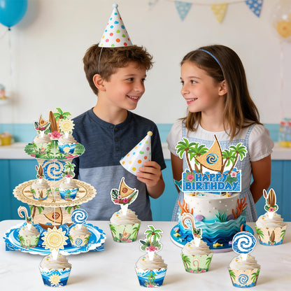 26Pcs Hawaiian Beach Birthday Party Decorations Including Cake Stand Cupcake Wrappers Cupcake Topper Cake Topper Hawaiian Party Supplies Baby Shower