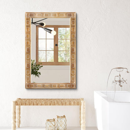POZINO Rustic Wood Mirror, 24"X36" Farmhouse Bathroom Mirror for Over Sink, Natural Wooden Rectangle Wall Mirrors for Living Room Entryway Bedroom Hallway Fireplace, Horizontal Or Vertical