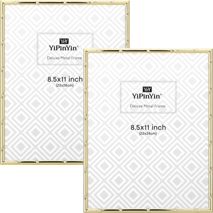 YiPinYin Gold 8.5x11'' Bamboo Detail Designs Metal Certificate Frame 2pack,8.5x11'' Document Frames,Elegant Gold Plated Certificate Frames With Soft Touch Velvet & Backing for Desktop and Wall Décor
