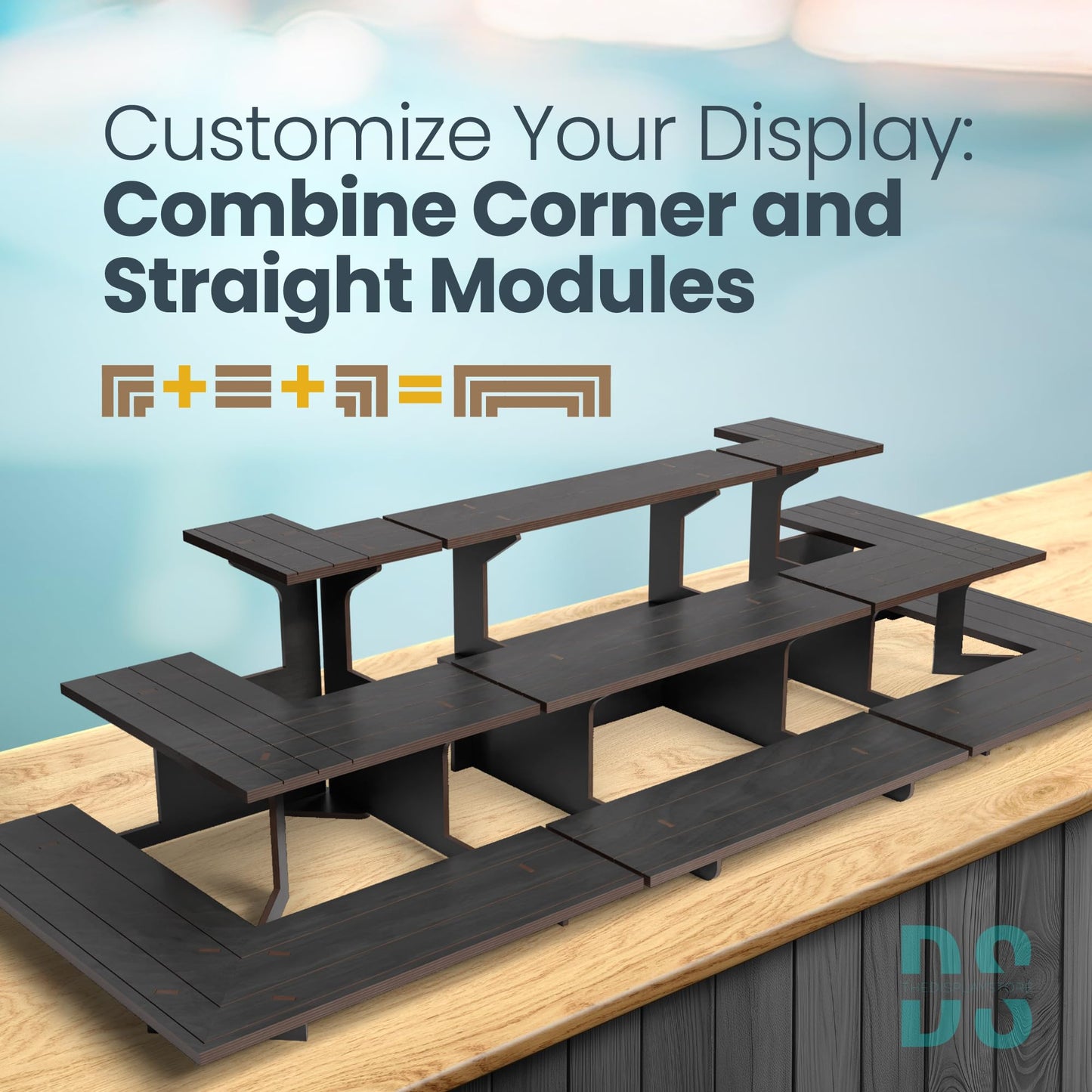 DS The Display Store Straight Black Wooden Tiered Stand, Portable Products Shelf, Jewelry and Card Rack, Risers, Altar Shelf, Stand for Vendor Events