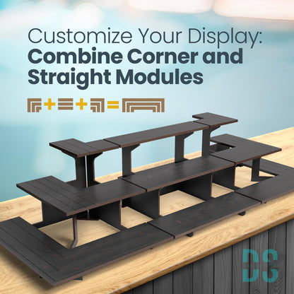 DS The Display Store Straight Black Wooden Tiered Stand, Portable Products Shelf, Jewelry and Card Rack, Risers, Altar Shelf, Stand for Vendor Events