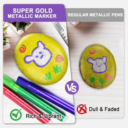 IVSUN Super Golden Metallic Markers, 18 Colors Glitter Acrylic Paint Pens for Black Paper, Rock, Glass, Wood, Scrapbooking, Photo Albums, Card Making, DIY Crafts Supplies, Easter Basket Stuffers
