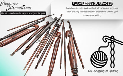 Wooden Crochet Hooks Set of 15-3.5mm to 25mm - Rosewood Crochet Hooks for Arthritic Hands- Crochet Hooks Ergonomic Soft Grip Handle - for Crocheting & Knitting - Christmas Gifts for Her(Set of 15)