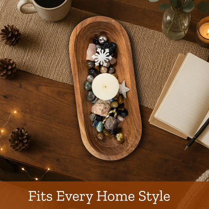 Mie Creations 16.5'' Large Wooden Dough Bowl for Decor, Farmhouse Decorative Centerpiece Oval Dough Bowls for Table | Handmade Long Acacia Wood Bowl, Rustic Thanksgiving Christmas Dining Decorations