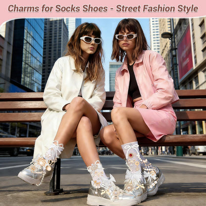 463 Pieces Junk Socks Charms Kit – Shoe Charms for Sneakers with Letter Beads, Safety Pins, Gold Brooches, Lace Shoelaces, Bead Embellishments, DIY Personalization Shoe Sock Accessories for Women