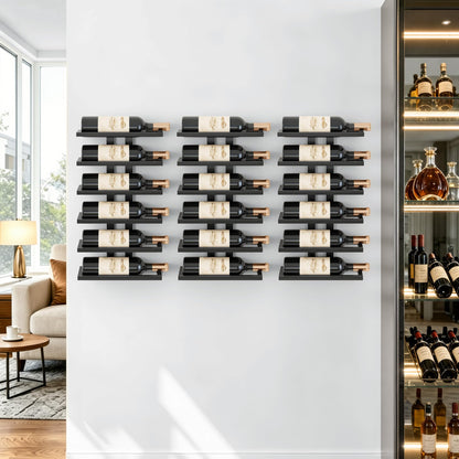 Hoctieon 3-Set 6 Tier Wall Mount Wine Rack (18 Tiers), Wall Racks for Wine Bottles Display and Storage, Hanging Bottle Organizer for Living Room, Dining Room, Wine Cellar, Bar, Black