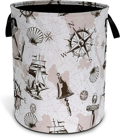 Compass Anchor Sailboat Nautical Laundry Basket Oxford Cloth Laundry Hamper