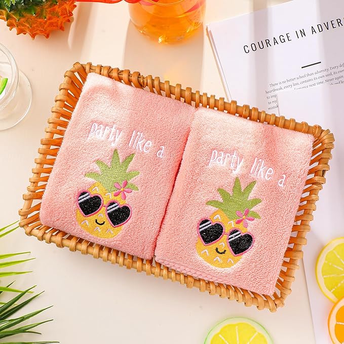 2 Pcs Party Like a Pineapple Hand Towels Coral Bathroom Decor 14x29 Inch