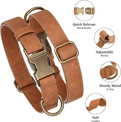 Didog Soft PU Leather Dog Collar, Stylish Quick Released Dog Collars for Large Dogs, Easy Clean Adjustable Pet Collar for Daily Walking, Light Brown, XL Fit 20-26" Neck