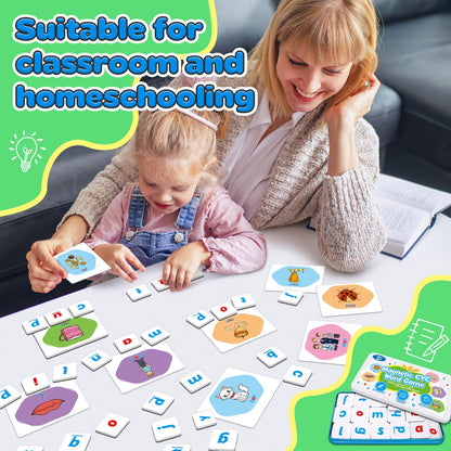 Zazopup CVC Word Games,Magnetic Letters & CVC Flash Cards,Phonics Games,Alphabet ABC Toys,Refrigerator Fridge Magnets for Kids Toddlers,Speech Therapy,Spelling Learning Games for Preschool Classroom