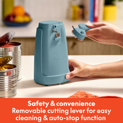 bella Electric Can Opener and Knife Sharpener, Multifunctional Jar and Bottle Opener with Removable Cutting Lever and Cord Storage, Stainless Steel Blade, Surf