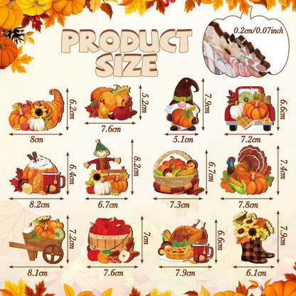 Huwena 36 Pcs Thanksgiving Tree Ornaments Fall Tree Decorations Pumpkin Scarecrow Turkey Gnome Wood Cutouts with Ropes Fall Wooden Ornaments for Autumn Harvest Party Decor