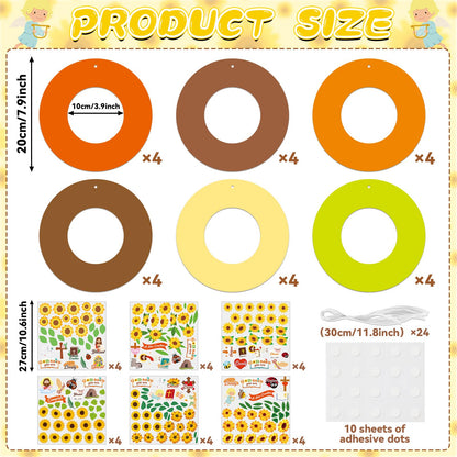 24 Sets Sunflower Religious Craft Kit Christian DIY Spring Wreath Crafts Kit with Jesus Bible Sunflowers Stickers Hanging Ornament for Spring Summer Sunday School Church Activities Home Decor