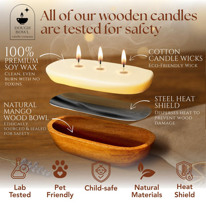 Dough Bowl Candle Co. Wooden Bowl Candle - 20 Oz. 10x6x2 3-Wick Large Lavender Soy Candles for Home Scented, Long Lasting Aromatherapy for Women and Men with Up to 40H Burn Time, Decoration Gifts