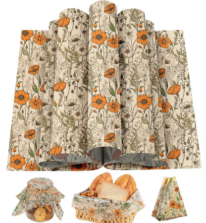 120 Sheets Orange Wildflower Garden Floral Wax Paper for Food Deli, 13.4 * 9.4‘’ Retro Floral Greaseproof Deli Paper for Sandwich Picnic Basket Liner Birthday Party Supplies