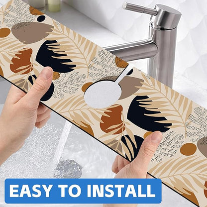 Boho Tropical Leaves Kitchen Sink Splash Guard Mat Absorbent Fast Drying Mat