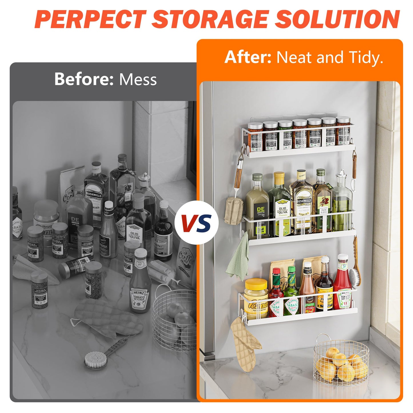 Spice Rack Wall Mounted 3 Pack, Space-Saving Spice Organizer for Spice Jars and Seasonings,Screw or Adhesive Hanging Spice Rack Organizer for Your Kitchen Cabinet,or Pantry Door