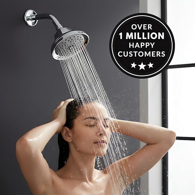 Aqua Elegante Massage Shower Head With Mist - High Pressure Boosting, Adjustable Massaging Rainfall Showerhead For Low Flow Showers With Water Saving Nozzles - 2.5 GPM - Polished Chrome