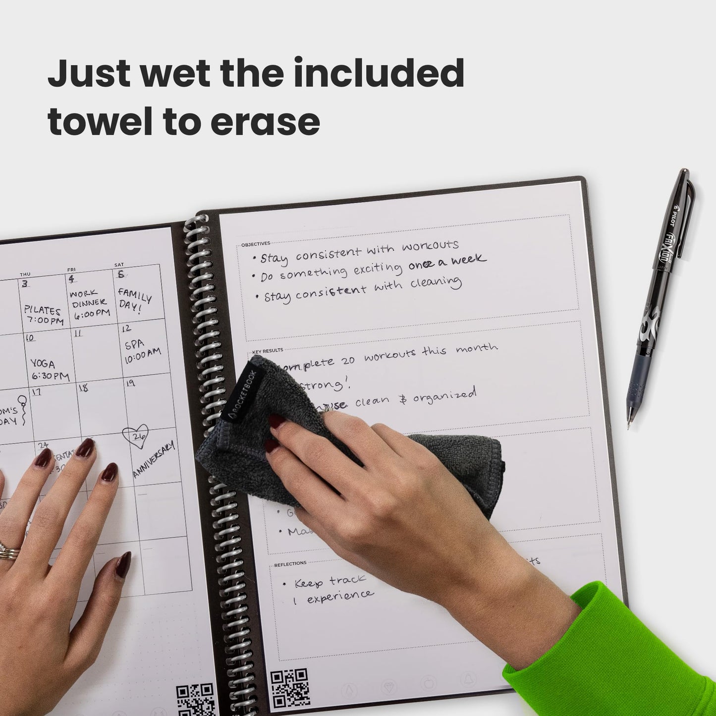 Rocketbook Fusion Reusable Undated Productivity Planner, Letter Size 8.5x11, Gray - Goals, Monthly and Weekly Calendar, Daily To-do List, Lined and Dotted Notes Pages
