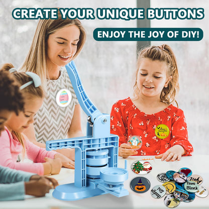 MK.Bear Button Maker Machine Multiple Sizes 1+1.25+2.25inch(4th Gen), DIY Button Pin Maker Machine Kit, Badge Press Machine with 300PCS 25+32+58mm Button Making Supplies& Cutting Mat&Circle Cutter