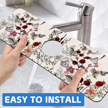 Vintage Flower Plants Butterfly Dish Drying Mat