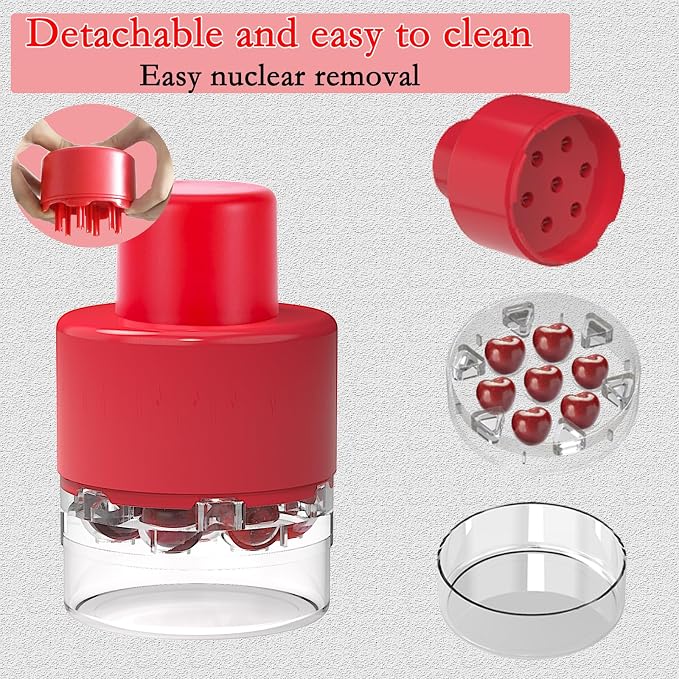 7-in-1 Cherry Pitter Tool,Multi-Function Pitting Tool, Portable Cherries Corer Stoner Seed Tool with Lock Design, Fruit Pit Remover for Cherry Jam (Wine Red)