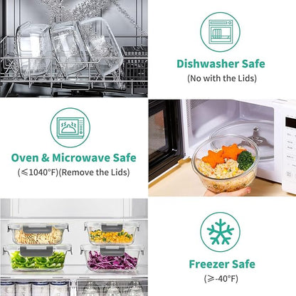 34pcs Glass Food Storage Containers