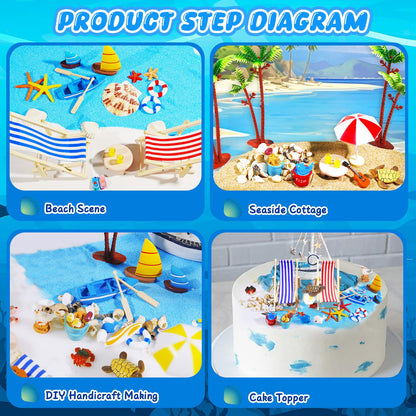 Pamonrueer 39 Pcs Miniature Summer Beach Accessories Ocean Diorama Supplies Sand Box Beach Theme Cake Decorations Sea Animal Figurines Shell Cake Topper Party Gifts Diorama Projects