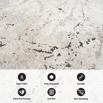 Rugshop Drifted Marble Abstract Area Rug Durable, Kid & Pet Friendly Gray, Ivory, Neutral Tones 5' x 7' Great for Living Rooms, Home Offices, or Breakfast Nooks