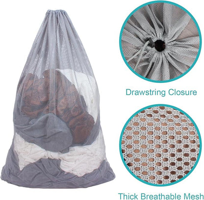 2 Pack Mesh Laundry Bags, 24 x 36 Inches Heavy Duty Drawstring Bag, Travel and