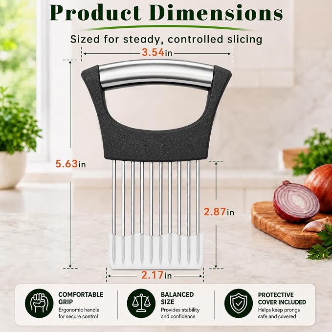 Onion Slicer, Stainless Steel Onion Holder for Slicing with Protective Cover, Onion Cutter Tool, Food Slicing Guide for Kitchen, Tomato, Potato, Lemon, Meat, Avocado, Egg, Fruit