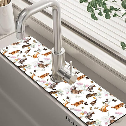 Cute Cat and Butterfly Dish Drying Mat