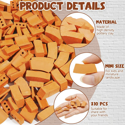 Warmtree 210 Pcs Mini Bricks for Landscaping Miniature Tiny Wall Bricks for Crafts Miniature House Kit Fairy Garden Accessories