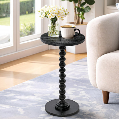 LIVINGNISH Solid Wood Round Side Table for Living Room, Bedroom and Office — Handcrafted 22-Inch End Table, Bedside Nightstand, Accent Table for Small Spaces with Tool-Free Assembly- Charcoal Gray