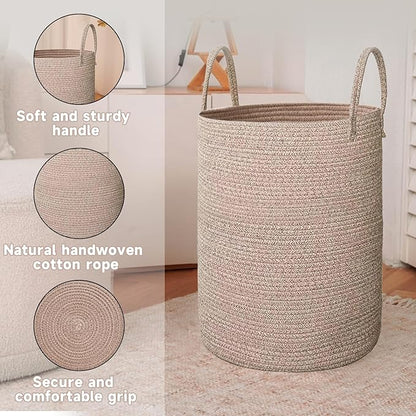 Large Woven Laundry Basket Hamper, 100L Cotton Rope Storage Bin