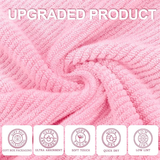 VOOVA & MOVAS Pink Bathroom Hand Towels Set of 4, Large 18" x 28"