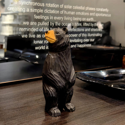 BEAULEMNA 7.5’’HHand Carved Wooden Standing Black Bear Figurine North American Black Bear Figurine for Home Decor Unique Presents and Collectibles
