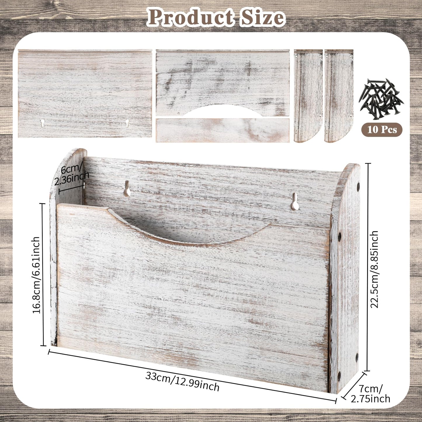 Suzile Wall Mounted File Holder Wood Magazine Holder Wall Hanging File Organizer for Office Mail Magazine Letter Paper Folder Organization (White)