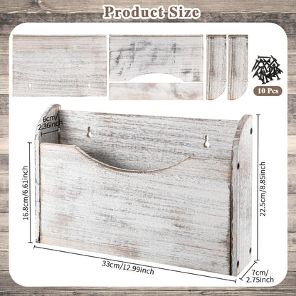 Suzile Wall Mounted File Holder Wood Magazine Holder Wall Hanging File Organizer for Office Mail Magazine Letter Paper Folder Organization (White)