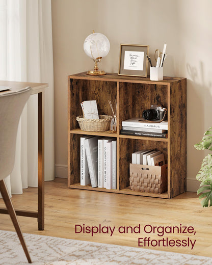 VASAGLE Custos Collection - Bookshelf, Bookcase, Cube Shelf with 4 Compartments, 9.4 x 26 x 26 Inches, Storage Shelf, for Living Room, Home Office, Dining Room, Rustic Brown ULBC476K01