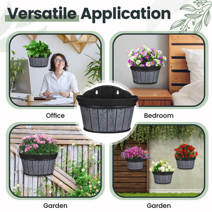 Layhit 6 Pcs Wall Hanging Planters Outdoor Pot Planter Wine Barrel Planter Distressed Oak Thickened Plastic Water Storage Flower Pots for Flower Indoor Outdoor(10 Inches,Black)