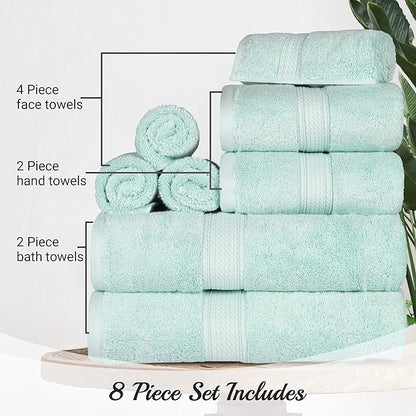 SUPERIOR Egyptian Cotton Pile 8 Piece Towel Set, Includes 2 Bath, 2 Hand
