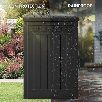 YITAHOME 51 Gallon Resin Package Delivery Box for Outside, Storage Box with Lockable Secure, Resin Deck Box for Porch, Curbside（Black）