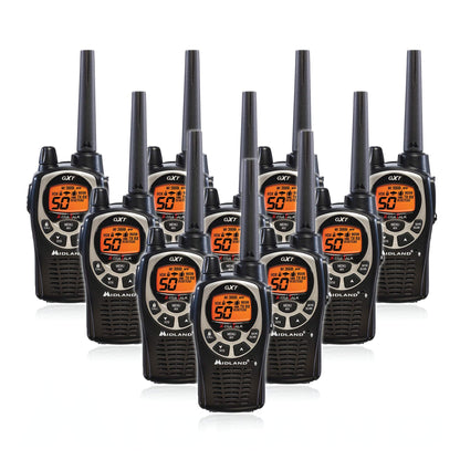 Midland GXT1000 GMRS Walkie Talkie - Long Range Two Way Radio with NOAA Weather Scan + Alert, 50 Channels, and 142 Privacy Codes (Black/Silver, 10 Radios)