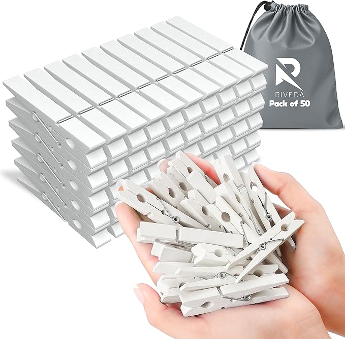 RIVEDA 50pcs Colored Wooden Clothes Pins, Clothespins