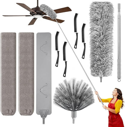 100-inch Duster with Extension Pole, 9-in-1 Cobweb Duster Kit Includes Spider