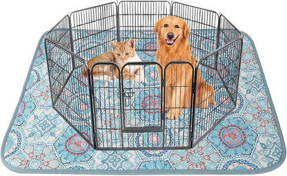 IEUUMLER Washable Pee Pads for Dogs, 1 Pack Non-Slip & Waterproof Pack Whelping Pad, Reusable Washable Puppy Potty Training Pad with Fast Absorbent for Playpen EU007 (Green Medallion, 63"X63"-1pcs)