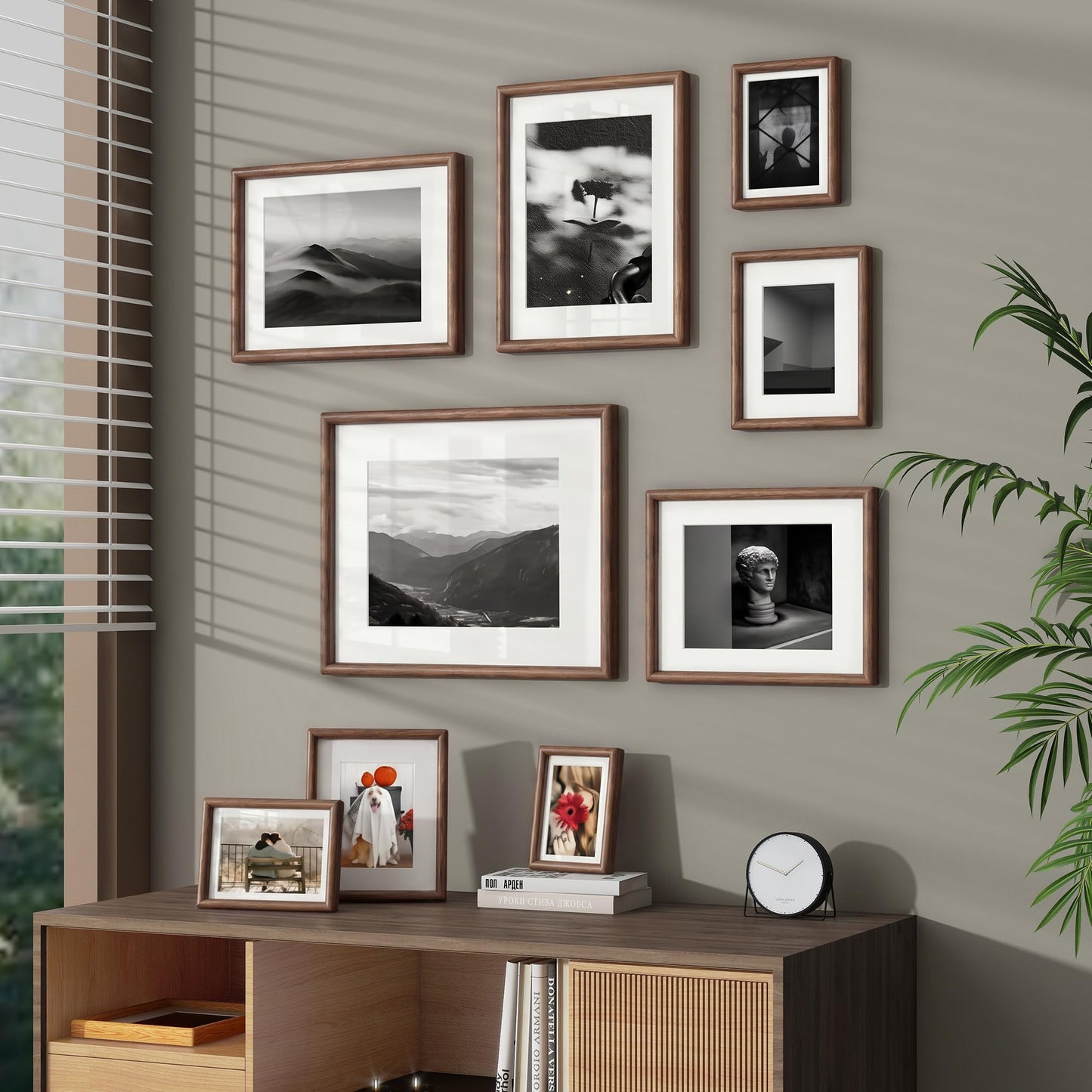 9x12 Picture Frame, USA-Sourced Natural Walnut Wood Photo Frame with Tempered Glass, Handcrafted Rounded Corner 9 x 12 Wooden Frame Matted to 6x8 Photos, Wall or Tabletop Display