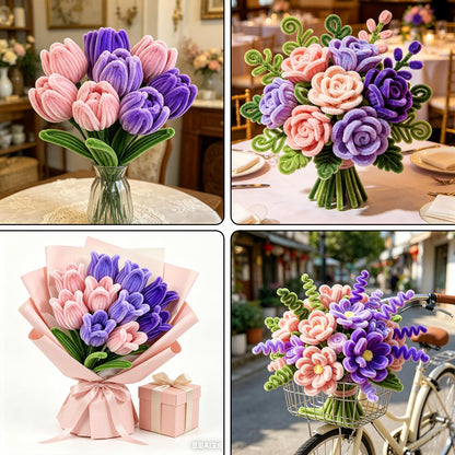 CHRORINE 320 Pcs Pipe Cleaners Bulk Pipe Cleaner Flower Kit Craft Supplies Soft and Flexible Creative Suitable for Art DIY Packaging and Decoration- Purple, Light Purple, Pink, Dark Green